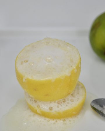 a lemon filled with baking soda to make it fizz as a science experiment