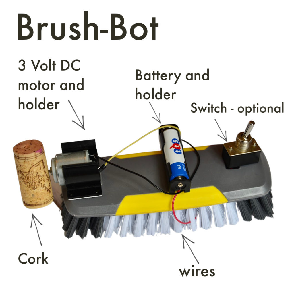 mini robot made with a brush. small motor and cork