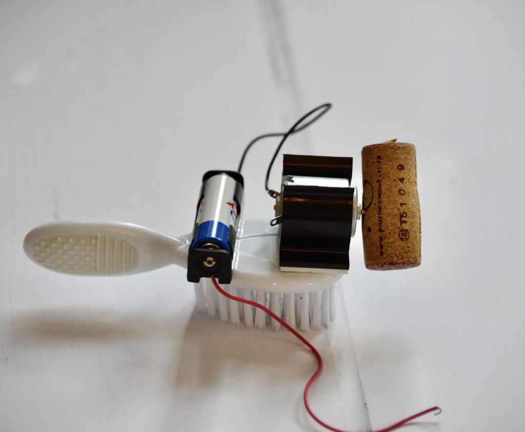 BrushBot made with a small children's hairbrush.