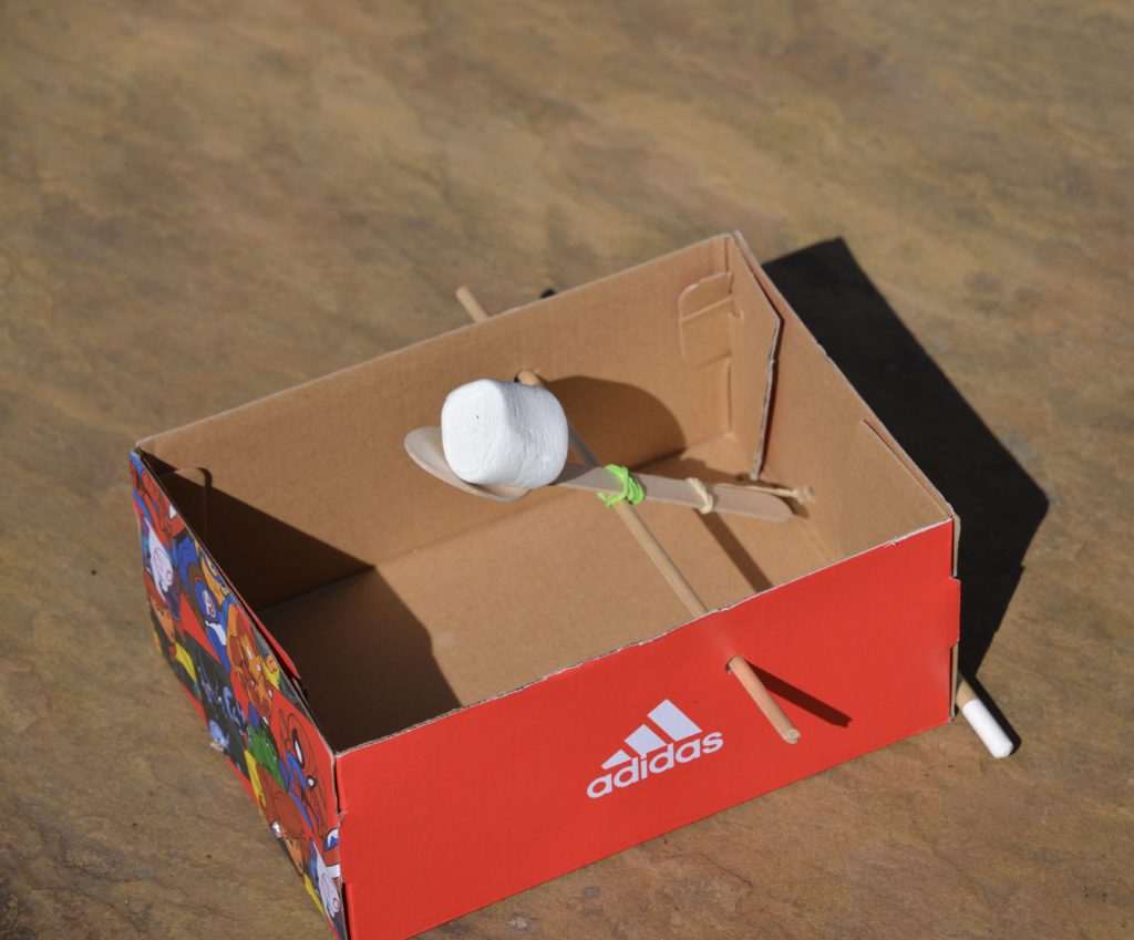 shoebox catapult for demonstrating energy transfers