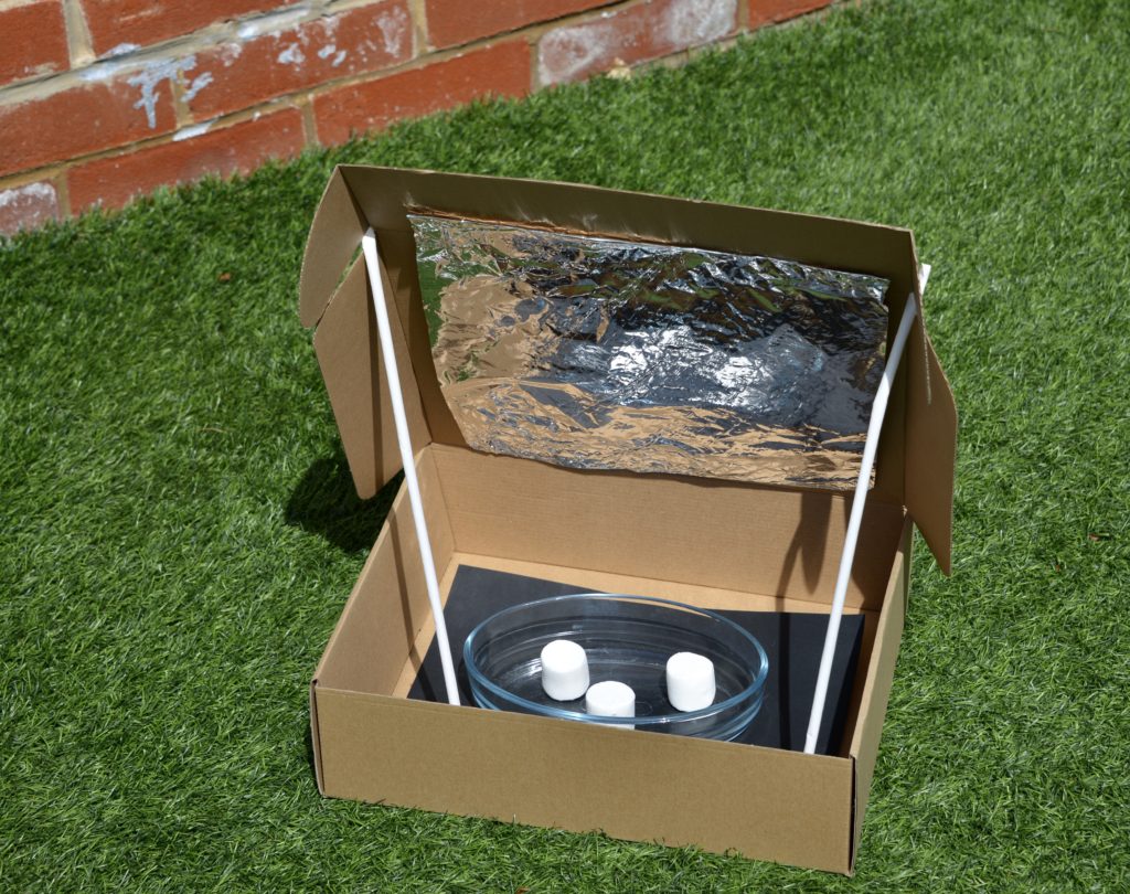 Cardboard solar oven to learn about energy transfer