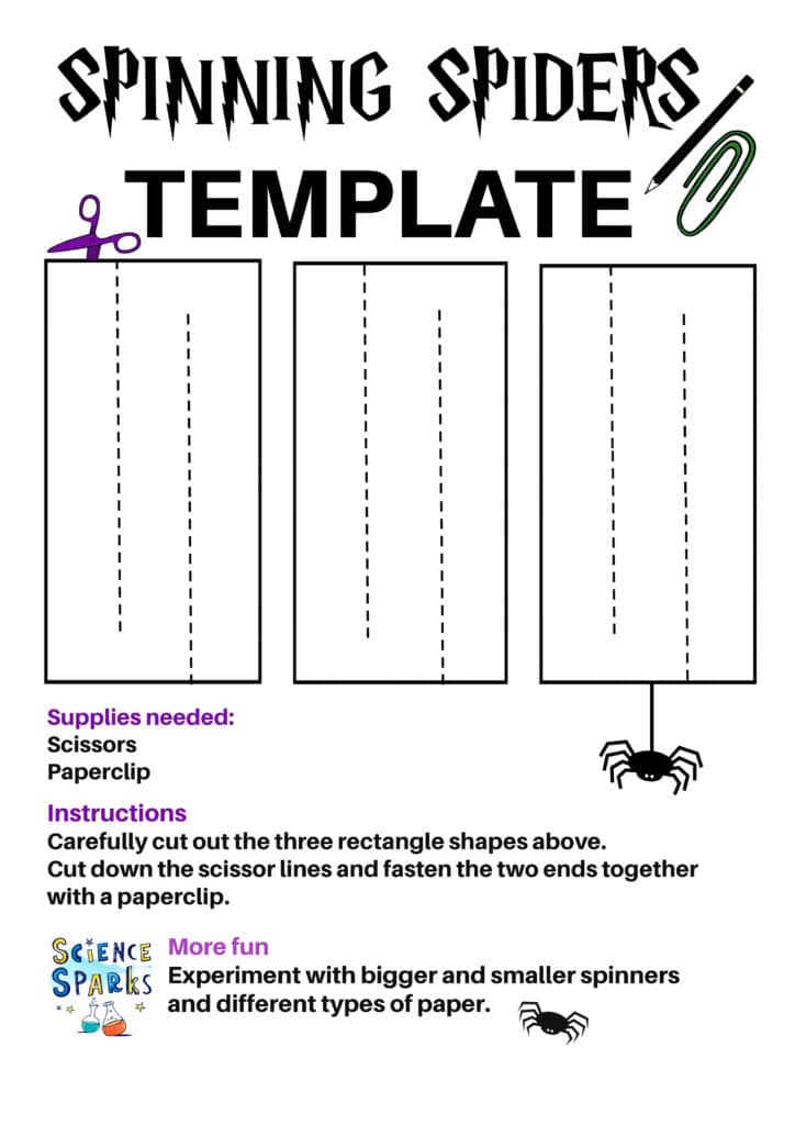 spinning spiders template  for a Halloween science activity