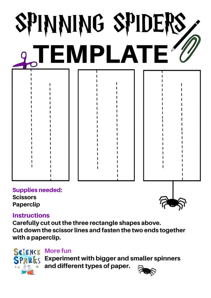 spinning spiders template for a Halloween science activity