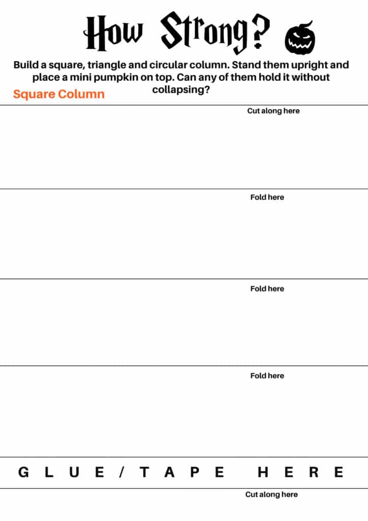 Paper column template for a science investigation about strong shapes