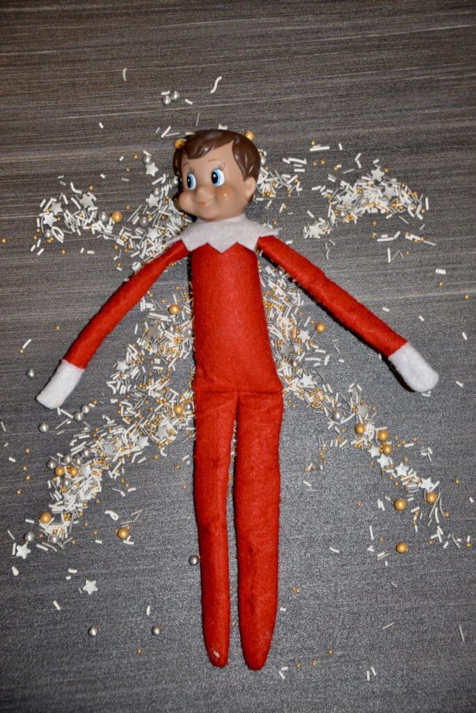 elf snow angel with sprinkles