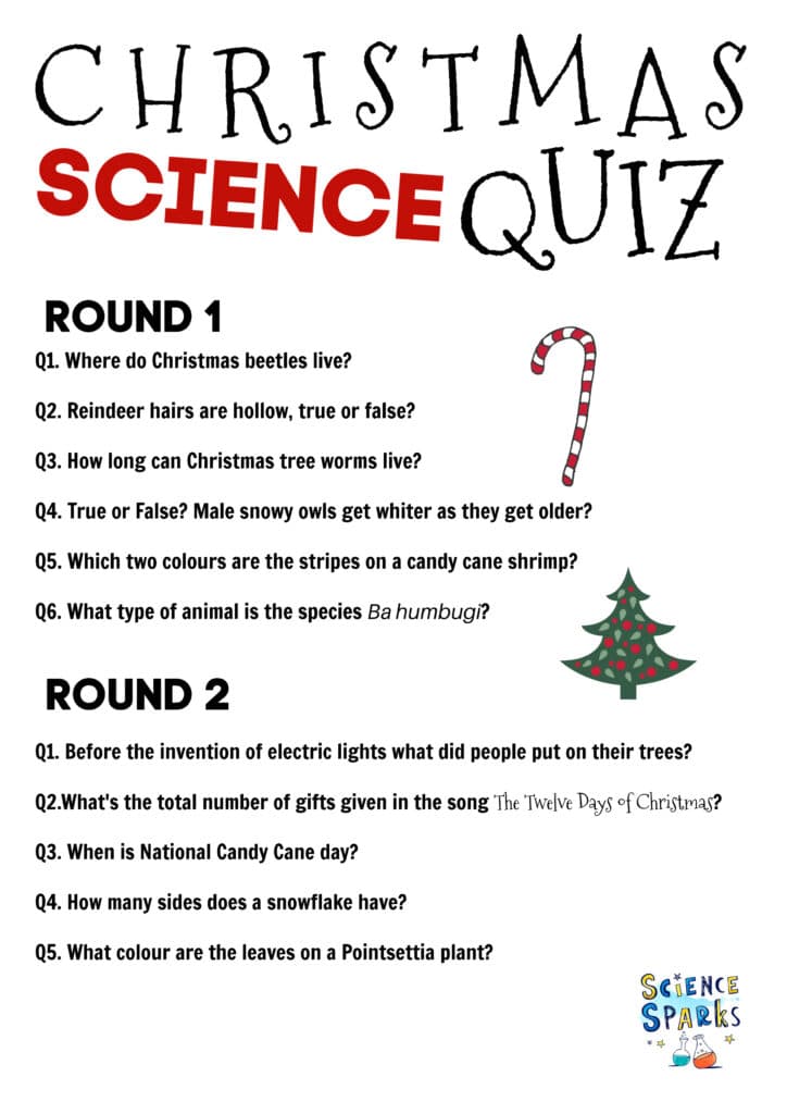 Page one of a simple Christmas science quiz