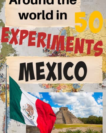 Image of Chichen Itza and the Mexican flag for a science activity about Mexico