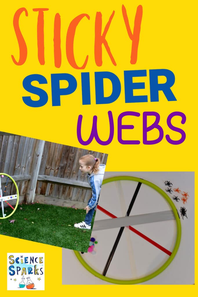 hula hoop with tape stretched over the top for a spider web science activity