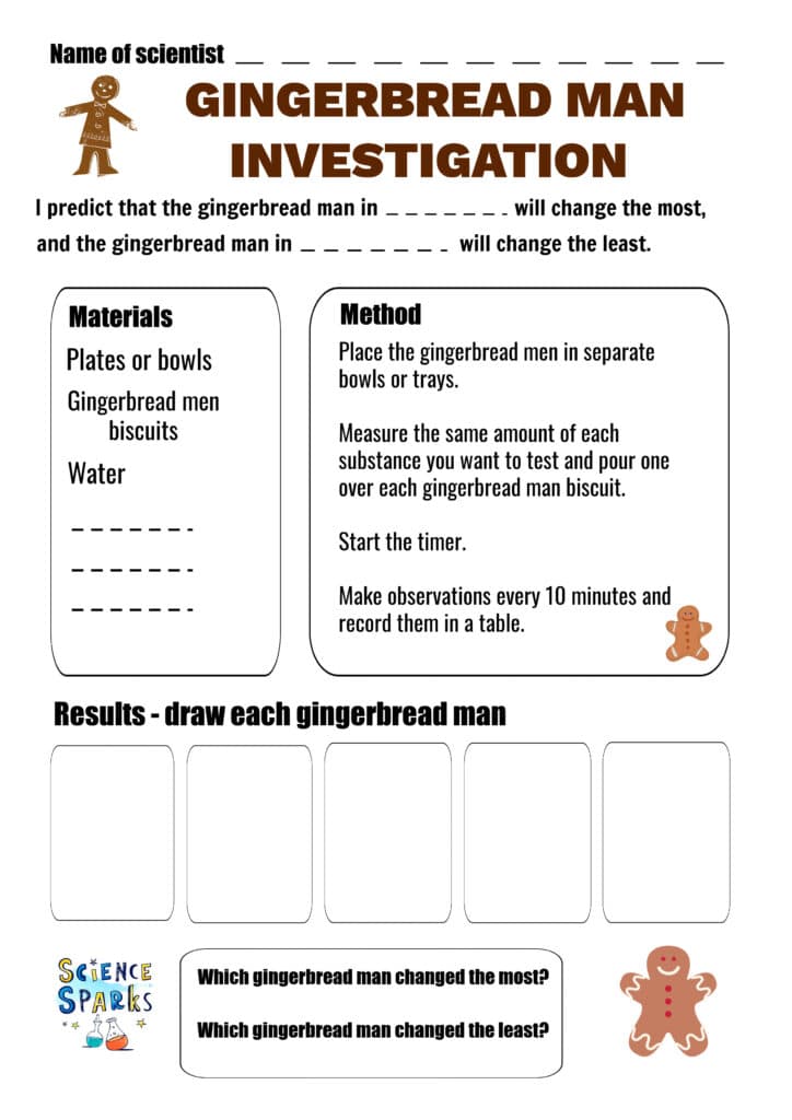 Gingerbread Man science investigation experiment write up sheet