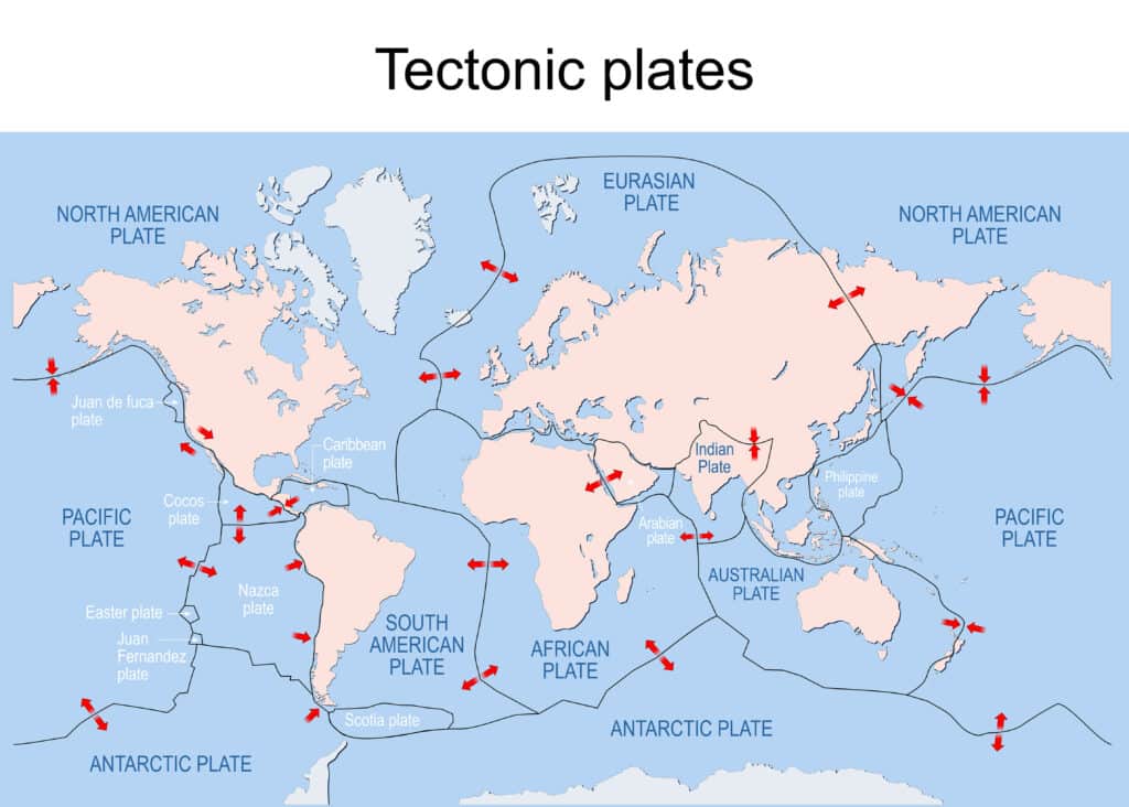 Map of Earth's principal tectonic plates