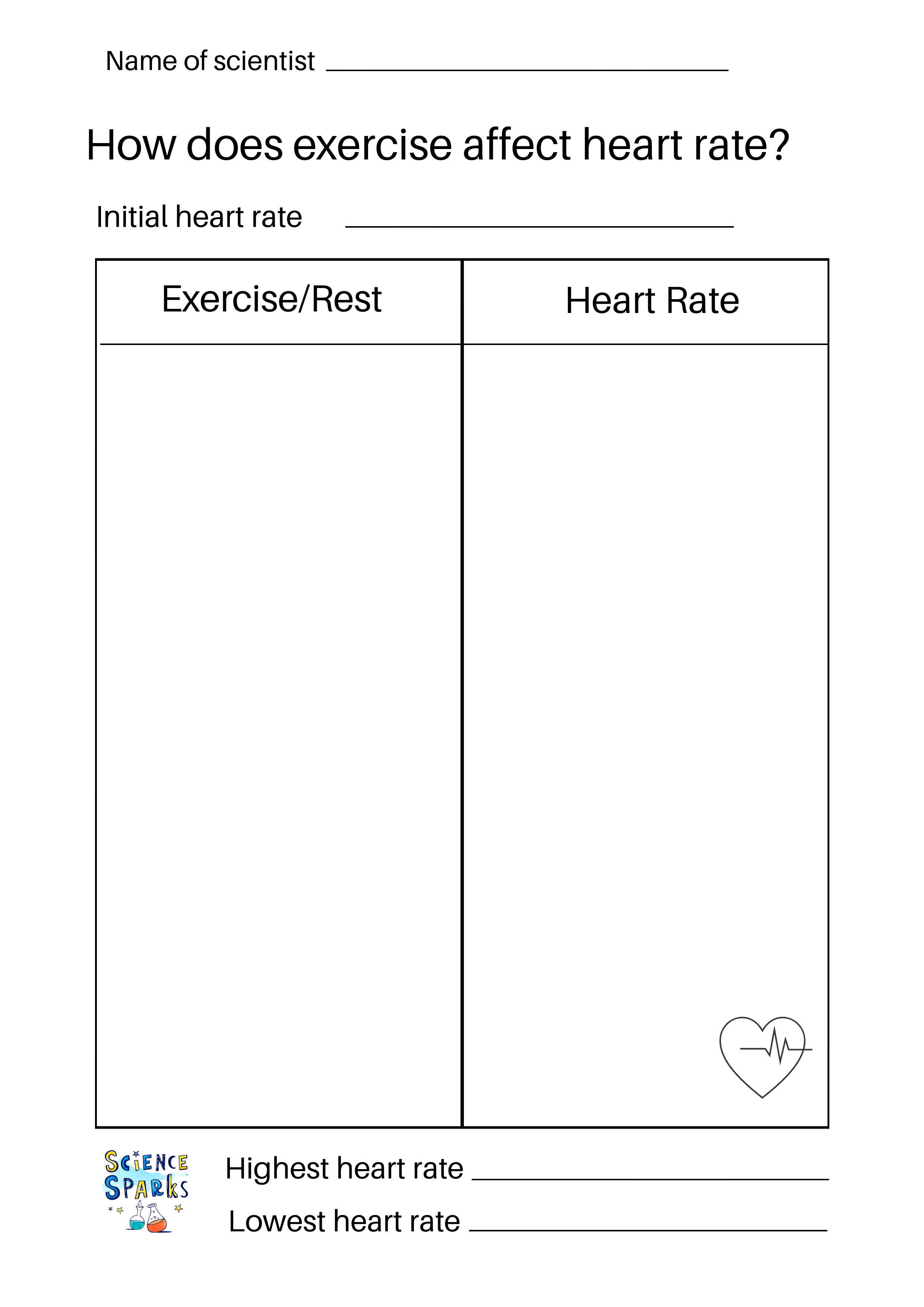 How does exercise affect heart rate investigation results sheet