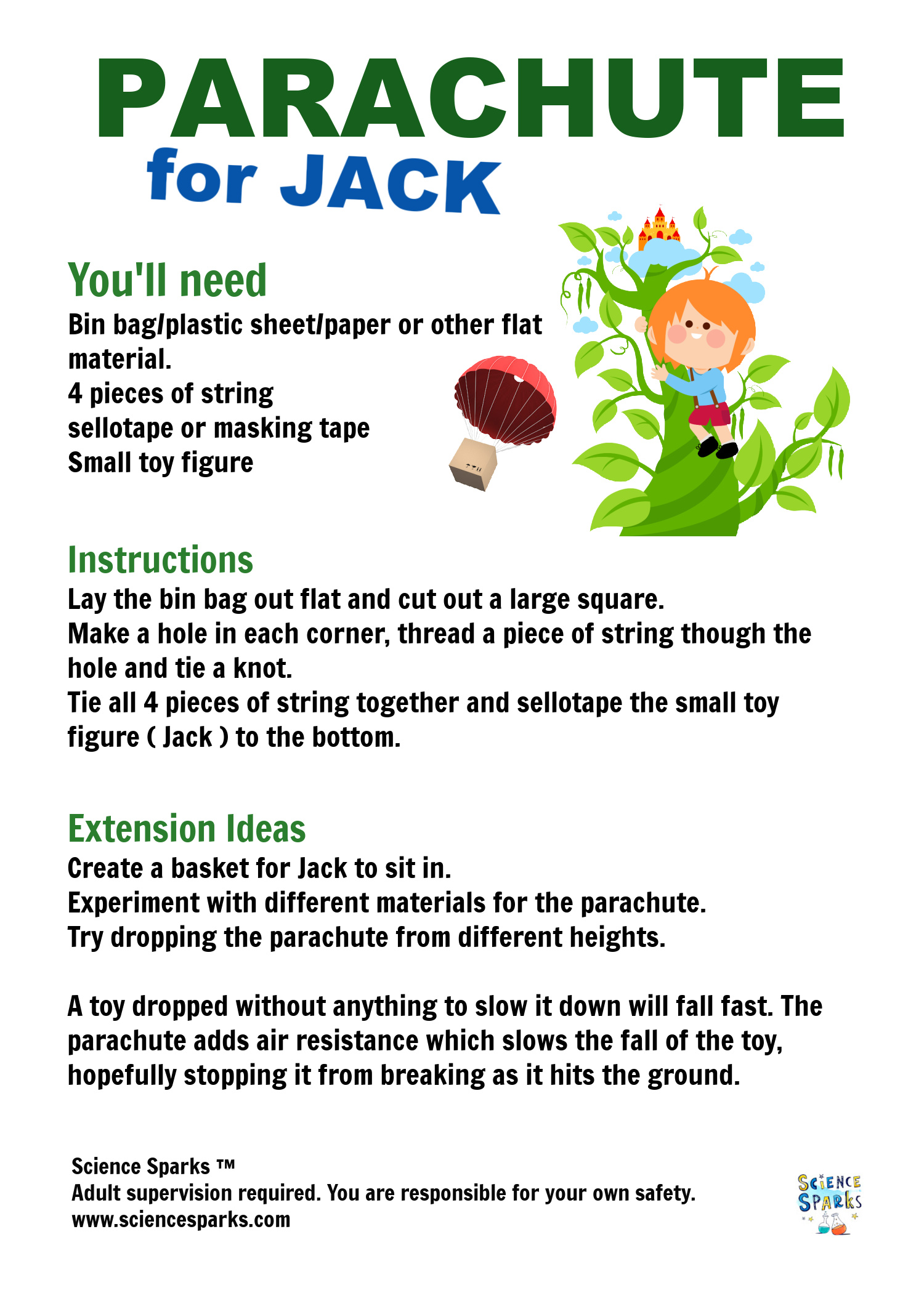 instructions for a parachute for Jack and the Beanstalk
