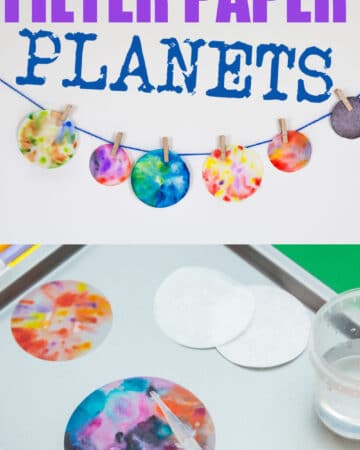 filter paper planets made from filter paper, felt tip pens and water