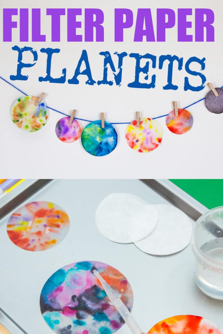 filter paper planets made from filter paper, felt tip pens and water