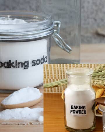 Baking soda and baking powder in clear glass jars