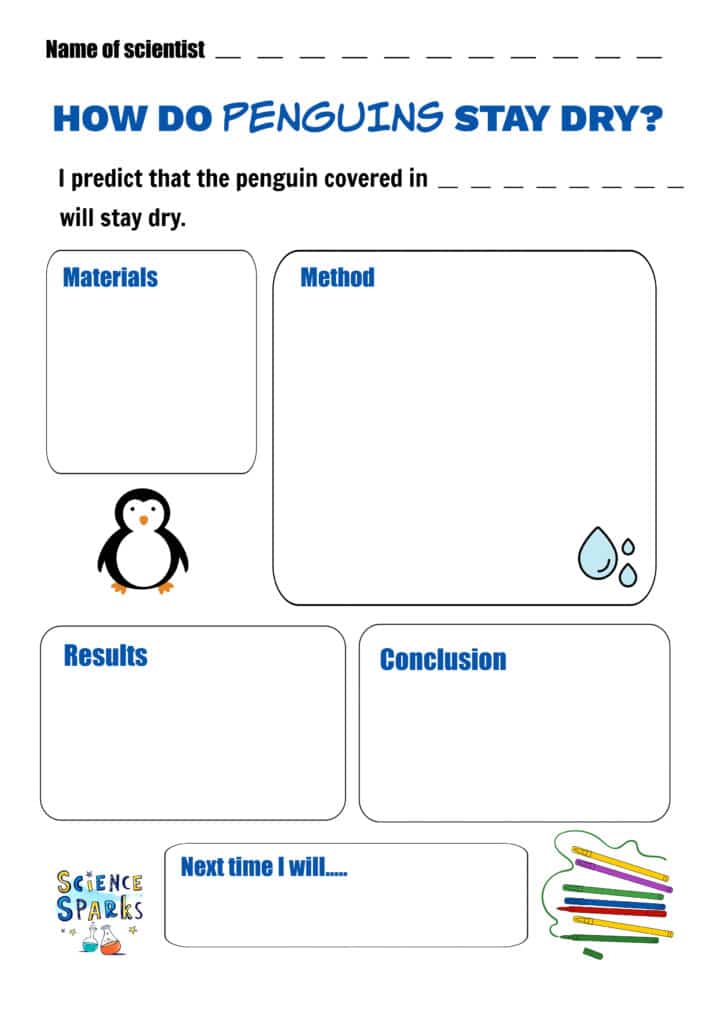 How do penguins stay dry experiment write up sheet