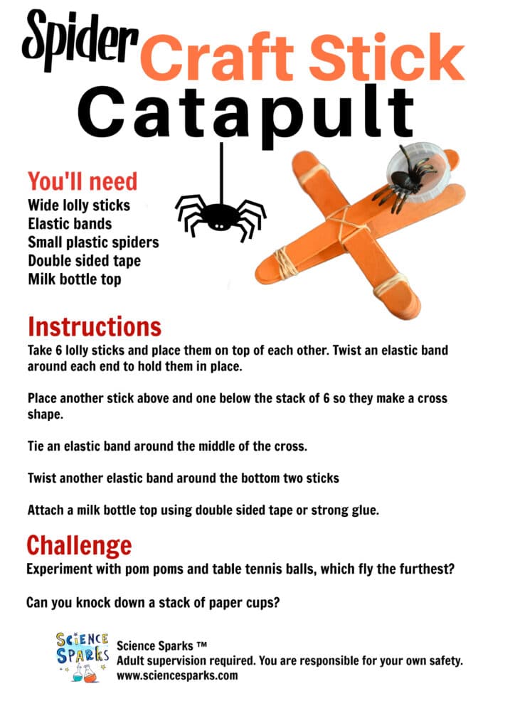 instructions for a spider catapult for a Halloween STEM Challenge