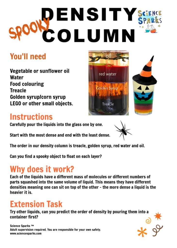 spooky density column science activity instructions