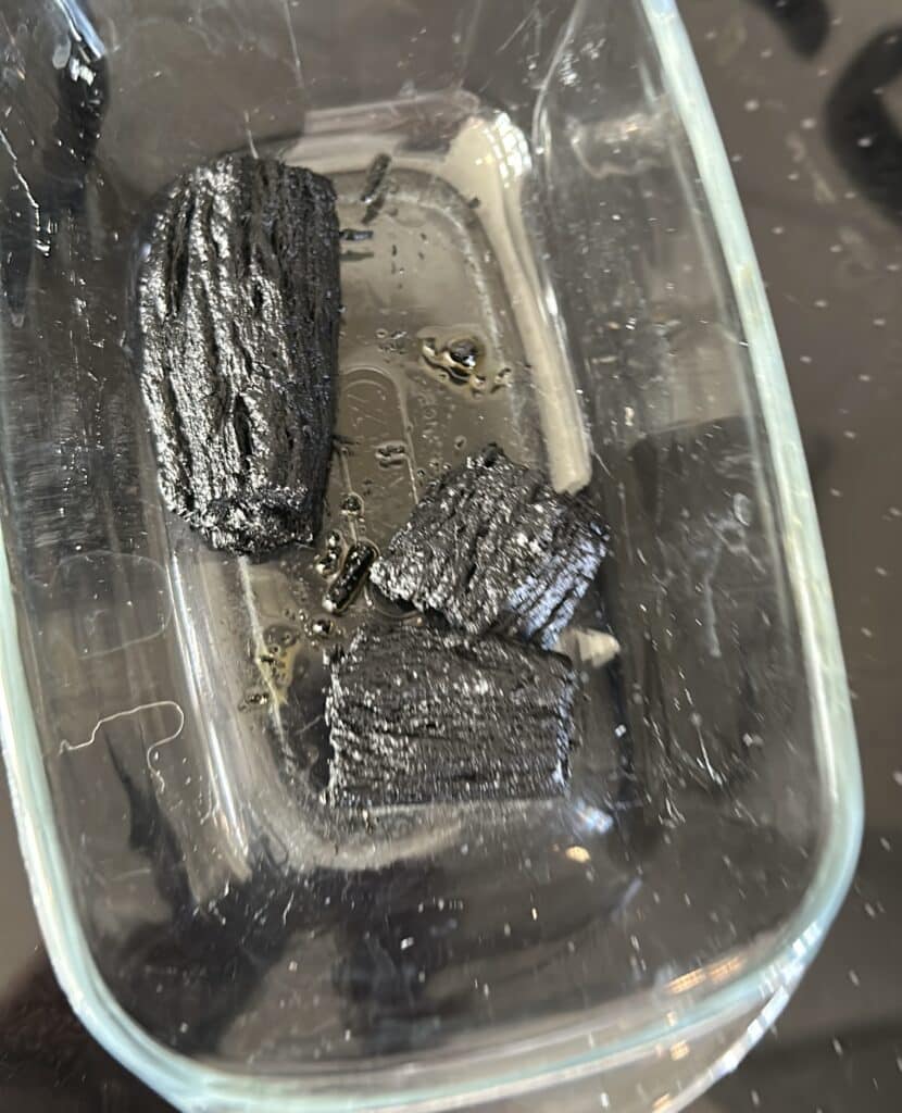 Burnt flake in a glass container