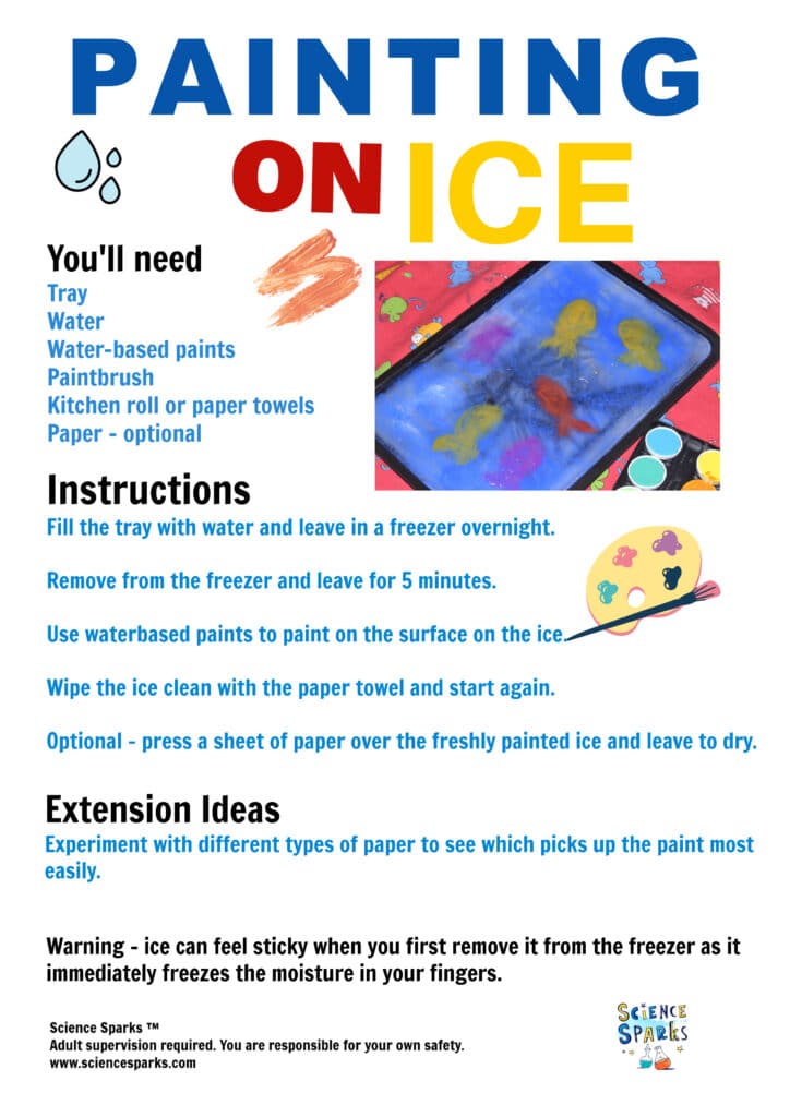 instructions for a painting on ice preschool science activity