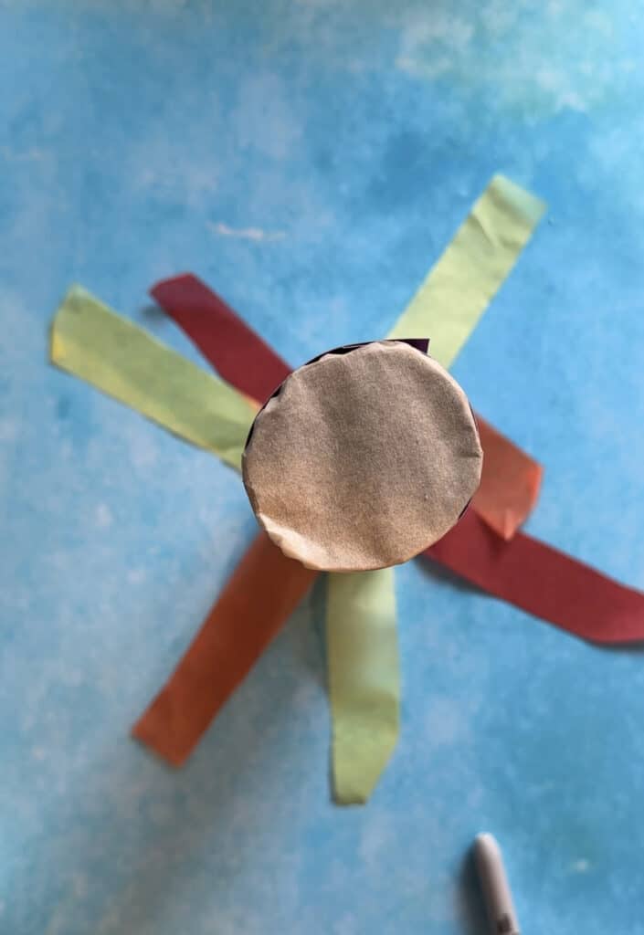 top of a cardboard tube rocket for a stomp rocket