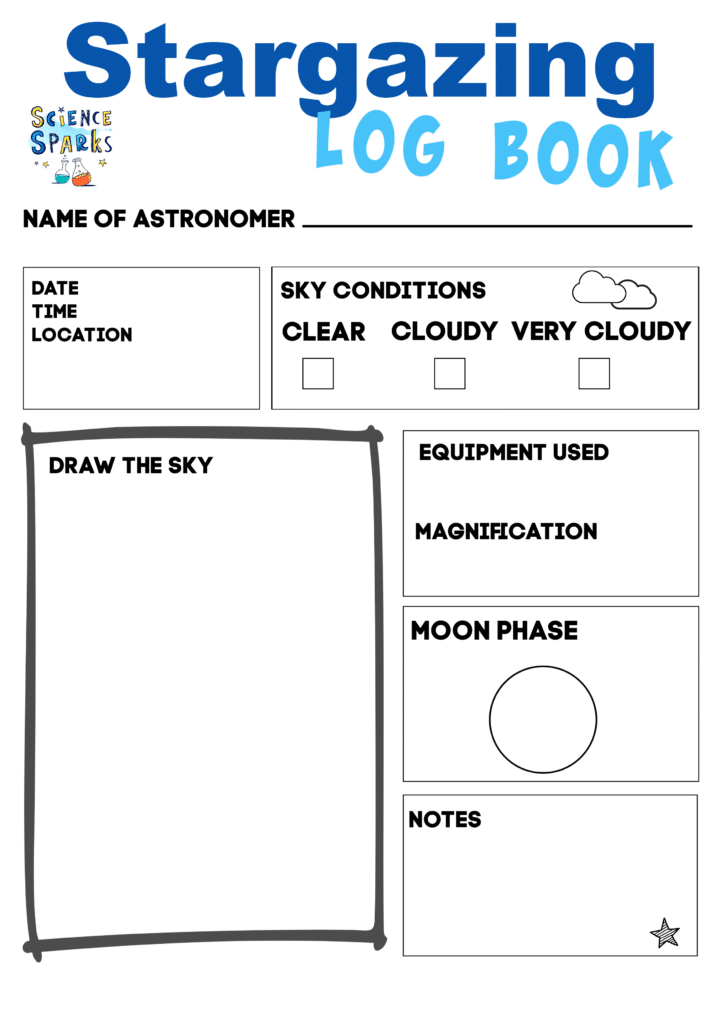 FREE stargazing log sheet for kids