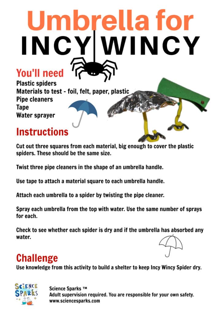 Instructions for an Incy Wincy themed science experiment