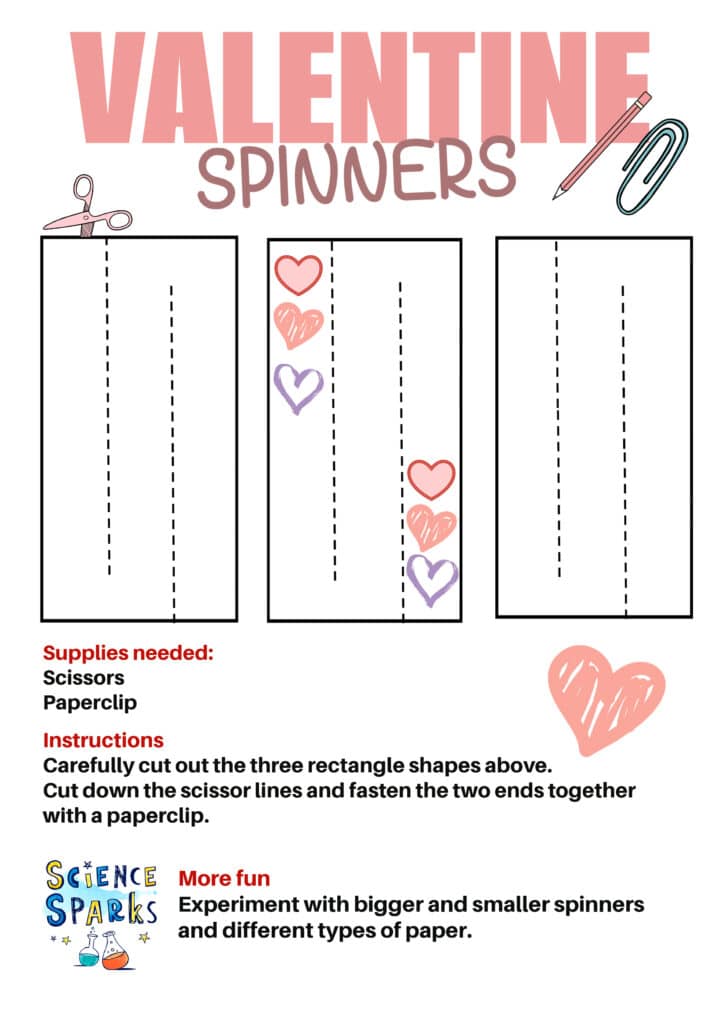 Valentine's Day paper spinners for a science challenge