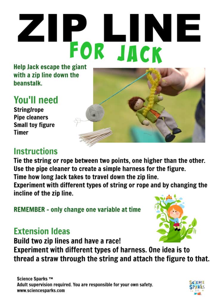 Instructions for a zipline STEM Challenge - Jack and the Beanstalk themed