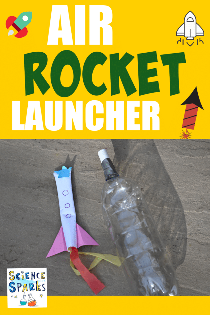 air rocket launcher on the floor made from a 2 litre plastic bottle and a small segment of PVC pipe