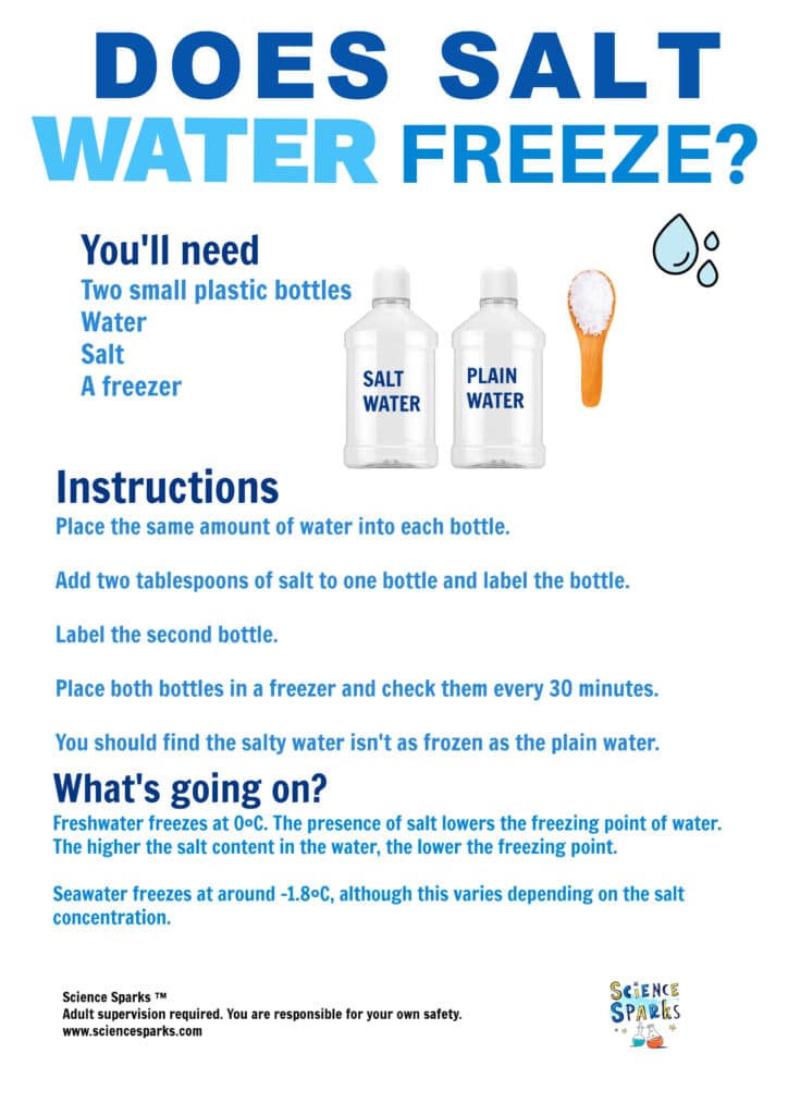 Does salt water freeze science experiment instructions