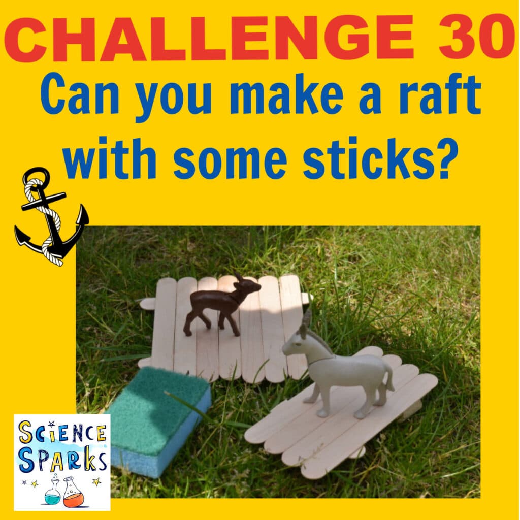 Raft with sticks for a STEM challenge