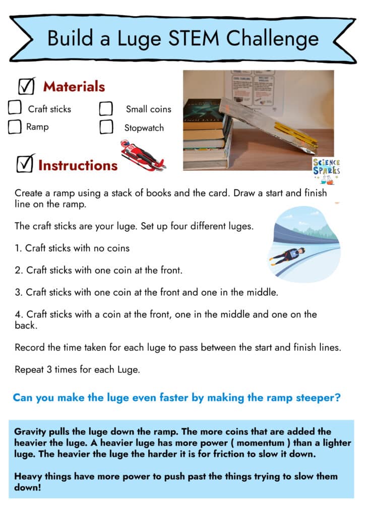 Luge STEM Challenge worksheet
