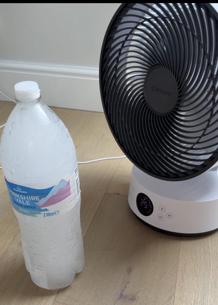 Fan and water bottle for a STEM demonstration
