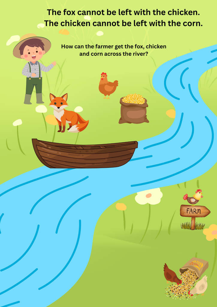 farmer, chicken and corn puzzle
